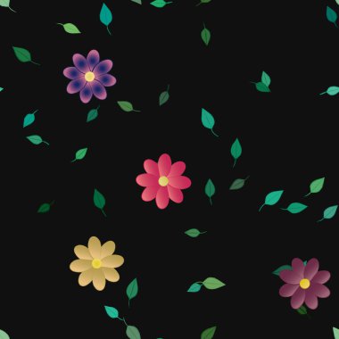 Yeşil yapraklı soyut çiçekler pürüzsüz desen, vektör çizimi