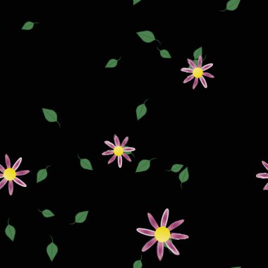 Yeşil yapraklı soyut çiçekler pürüzsüz desen, vektör çizimi