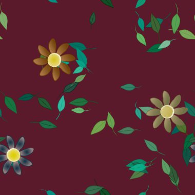 Yeşil yapraklı soyut çiçekler pürüzsüz desen, vektör çizimi