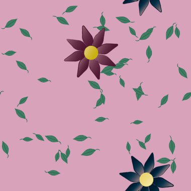 Yeşil yapraklı soyut çiçekler pürüzsüz desen, vektör çizimi