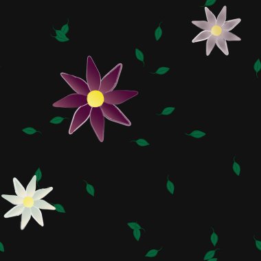 Yeşil yapraklı soyut çiçekler pürüzsüz desen, vektör çizimi