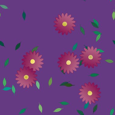 Yeşil yapraklı soyut çiçekler pürüzsüz desen, vektör çizimi