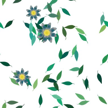 Yeşil yapraklı soyut çiçekler pürüzsüz desen, vektör çizimi
