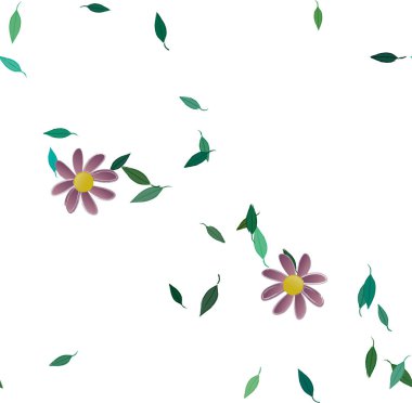 Yeşil yapraklı soyut çiçekler pürüzsüz desen, vektör çizimi