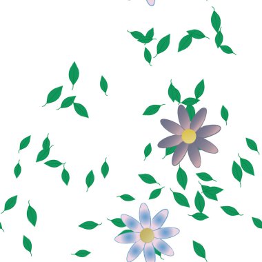 Yeşil yapraklı soyut çiçekler pürüzsüz desen, vektör çizimi