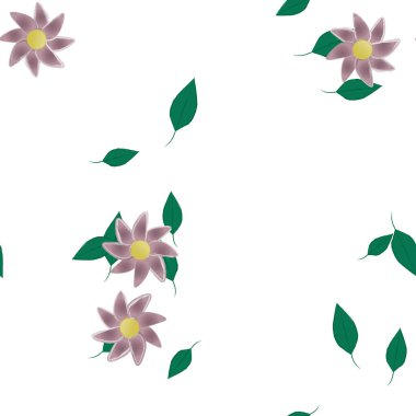 Yeşil yapraklı soyut çiçekler pürüzsüz desen, vektör çizimi