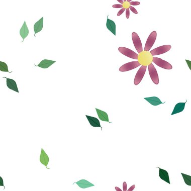 Yeşil yapraklı soyut çiçekler pürüzsüz desen, vektör çizimi