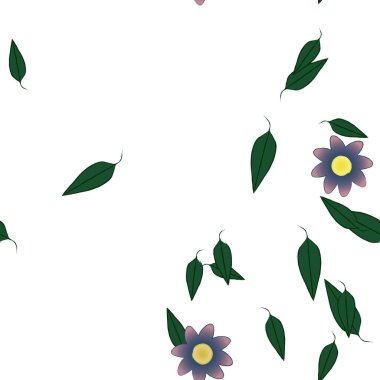 Yeşil yapraklı soyut çiçekler pürüzsüz desen, vektör çizimi