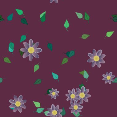 Yeşil yapraklı soyut çiçekler pürüzsüz desen, vektör çizimi