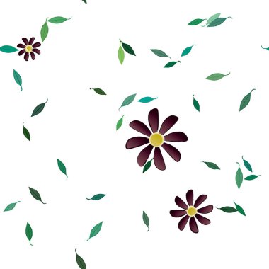Yeşil yapraklı soyut çiçekler pürüzsüz desen, vektör çizimi