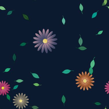 Yeşil yapraklı soyut çiçekler pürüzsüz desen, vektör çizimi