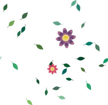 Yeşil yapraklı soyut çiçekler pürüzsüz desen, vektör çizimi