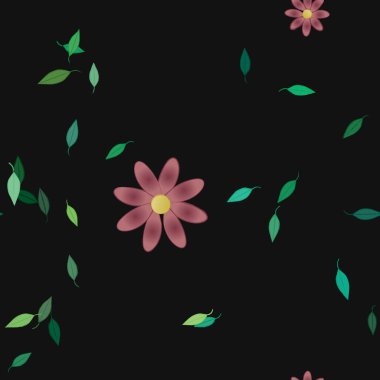 Yeşil yapraklı soyut çiçekler pürüzsüz desen, vektör çizimi