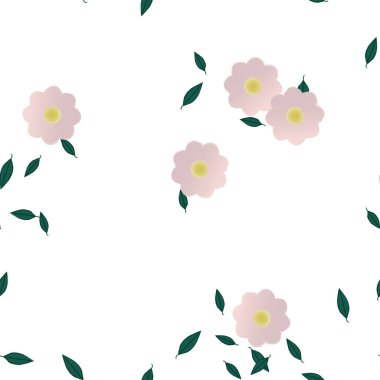 Yeşil yapraklı soyut çiçekler pürüzsüz desen, vektör çizimi