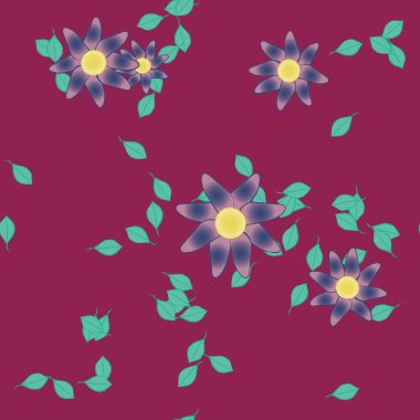 Yeşil yapraklı soyut çiçekler pürüzsüz desen, vektör çizimi