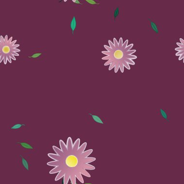 Yeşil yapraklı soyut çiçekler pürüzsüz desen, vektör çizimi