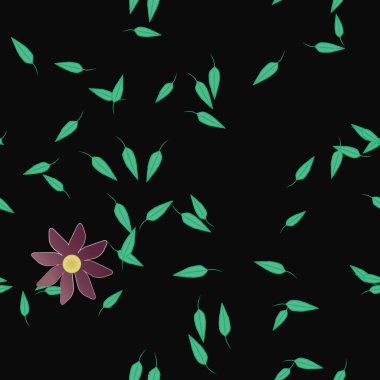 Yeşil yapraklı soyut çiçekler pürüzsüz desen, vektör çizimi