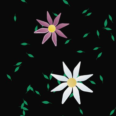 Yeşil yapraklı soyut çiçekler pürüzsüz desen, vektör çizimi