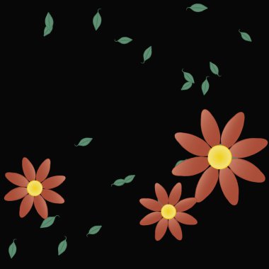 Yeşil yapraklı soyut çiçekler pürüzsüz desen, vektör çizimi