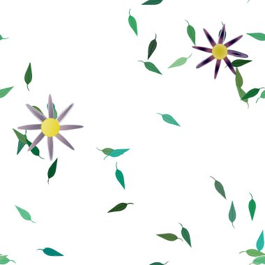 Yeşil yapraklı soyut çiçekler pürüzsüz desen, vektör çizimi