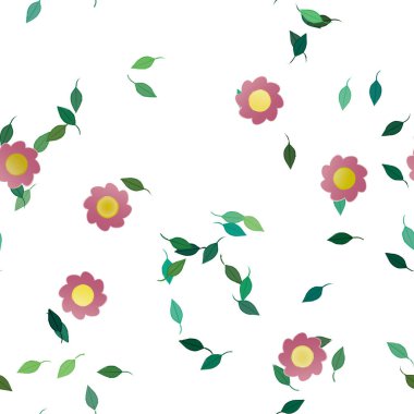 Yeşil yapraklı soyut çiçekler pürüzsüz desen, vektör çizimi