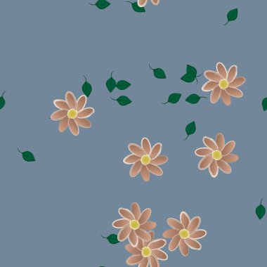 Yeşil yapraklı soyut çiçekler pürüzsüz desen, vektör çizimi