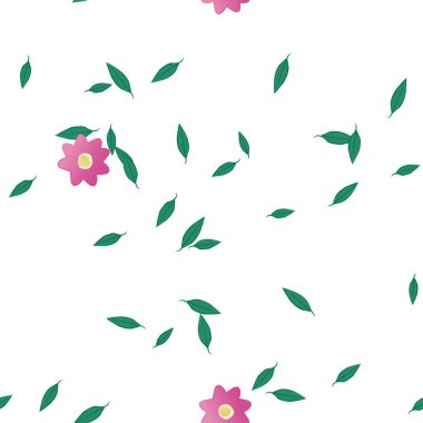 Yeşil yapraklı soyut çiçekler pürüzsüz desen, vektör çizimi