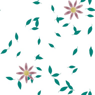 Yeşil yapraklı soyut çiçekler pürüzsüz desen, vektör çizimi