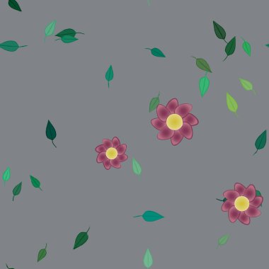 Yeşil yapraklı soyut çiçekler pürüzsüz desen, vektör çizimi