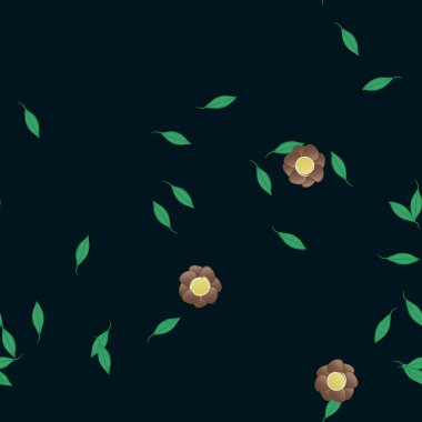 Yeşil yapraklı soyut çiçekler pürüzsüz desen, vektör çizimi