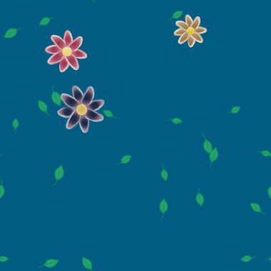 Yeşil yapraklı soyut çiçekler pürüzsüz desen, vektör çizimi