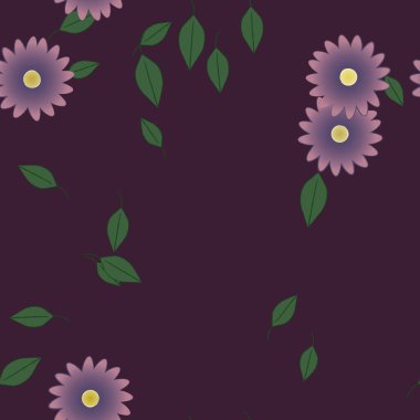 Yeşil yapraklı soyut çiçekler pürüzsüz desen, vektör çizimi