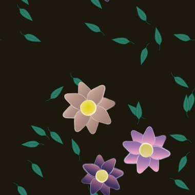 Yeşil yapraklı soyut çiçekler pürüzsüz desen, vektör çizimi