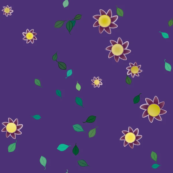 Flores Abstractas Con Hojas Verdes Patrón Sin Costura Ilustración Vectorial — Vector de stock