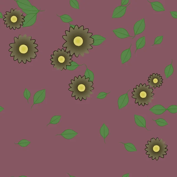 Flores Abstractas Con Hojas Verdes Patrón Sin Costura Ilustración Vectorial — Vector de stock