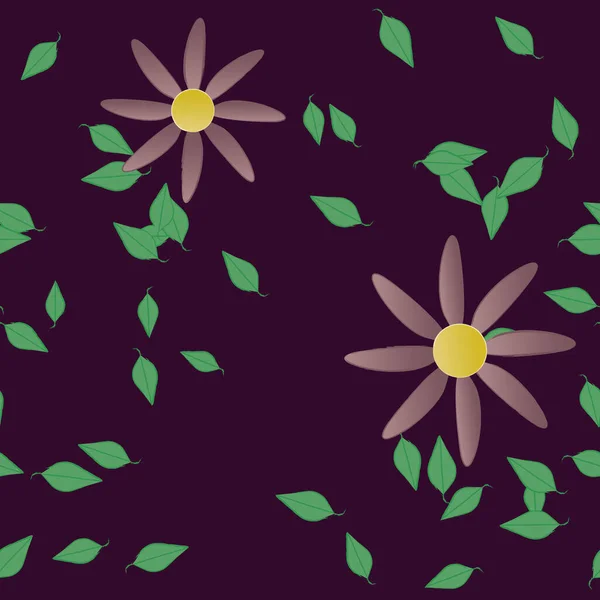 Fleurs Abstraites Avec Des Feuilles Vertes Motif Sans Couture Illustration — Image vectorielle