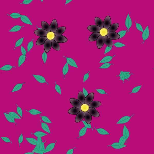 Fleurs Abstraites Avec Des Feuilles Vertes Motif Sans Couture Illustration — Image vectorielle