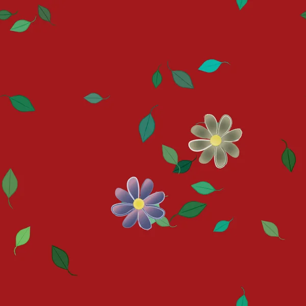 Fleurs Abstraites Avec Des Feuilles Vertes Motif Sans Couture Illustration — Image vectorielle