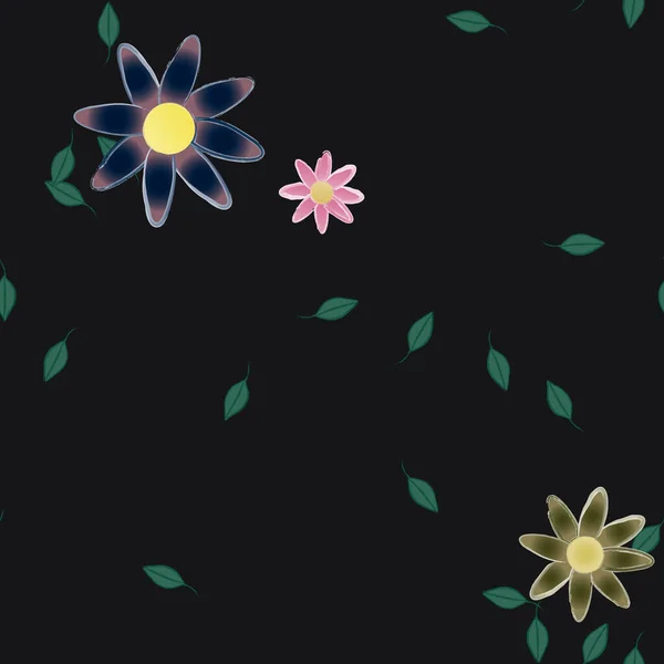 Flores Abstractas Con Hojas Verdes Patrón Sin Costura Ilustración Vectorial — Vector de stock