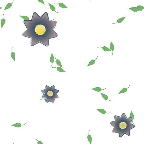 Flores Abstractas Con Hojas Verdes Patrón Sin Costura Ilustración Vectorial — Vector de stock