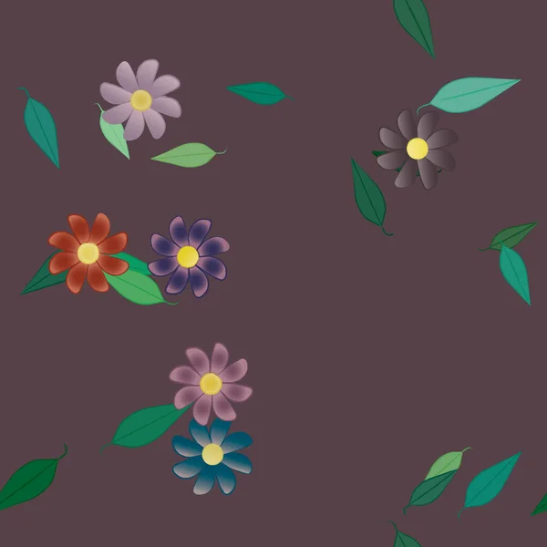 Fleurs Abstraites Avec Des Feuilles Vertes Motif Sans Couture Illustration — Image vectorielle