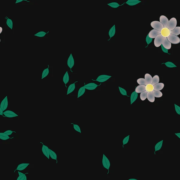 Fleurs Abstraites Avec Des Feuilles Vertes Motif Sans Couture Illustration — Image vectorielle