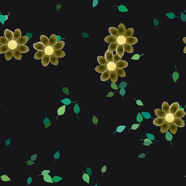 Fleurs Abstraites Avec Des Feuilles Vertes Motif Sans Couture Illustration — Image vectorielle