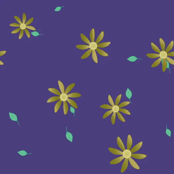 Flores Abstractas Con Hojas Verdes Patrón Sin Costura Ilustración Vectorial — Vector de stock