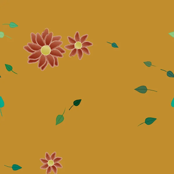 Flores Abstractas Con Hojas Verdes Patrón Sin Costura Ilustración Vectorial — Vector de stock