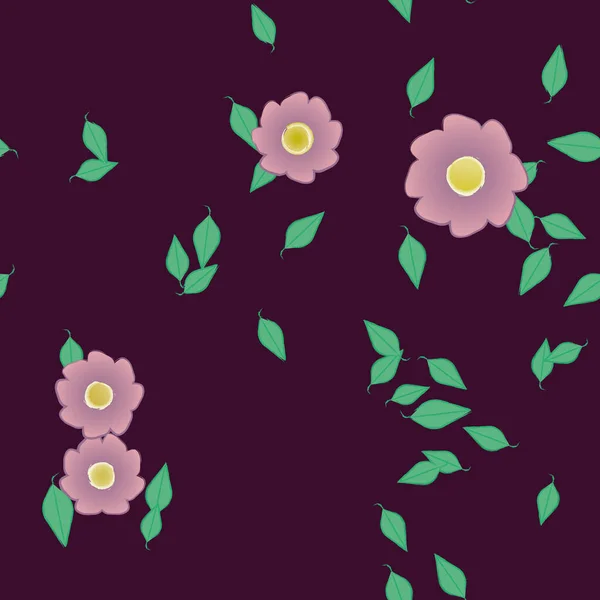 Flores Abstractas Con Hojas Verdes Patrón Sin Costura Ilustración Vectorial — Vector de stock