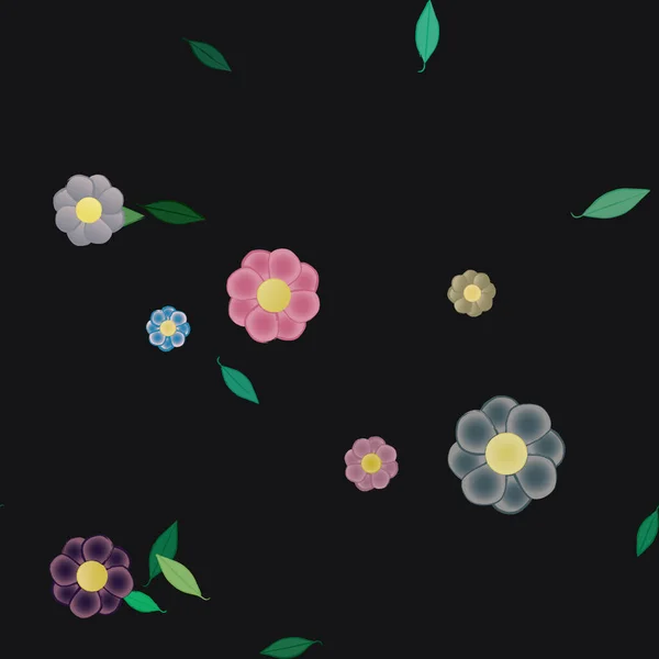 Fleurs Abstraites Avec Des Feuilles Vertes Motif Sans Couture Illustration — Image vectorielle