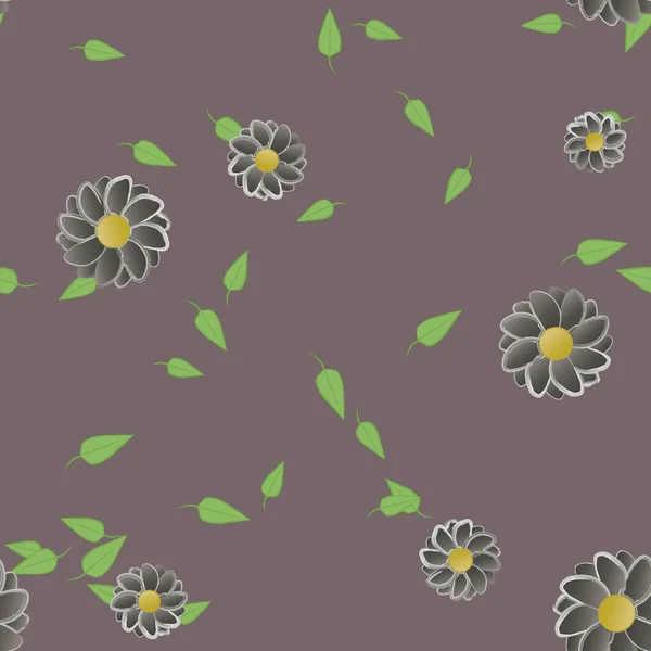 Flores Abstractas Con Hojas Verdes Patrón Sin Costura Ilustración Vectorial — Vector de stock