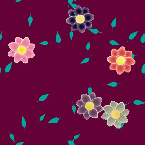 Flores Abstractas Con Hojas Verdes Patrón Sin Costura Ilustración Vectorial — Vector de stock