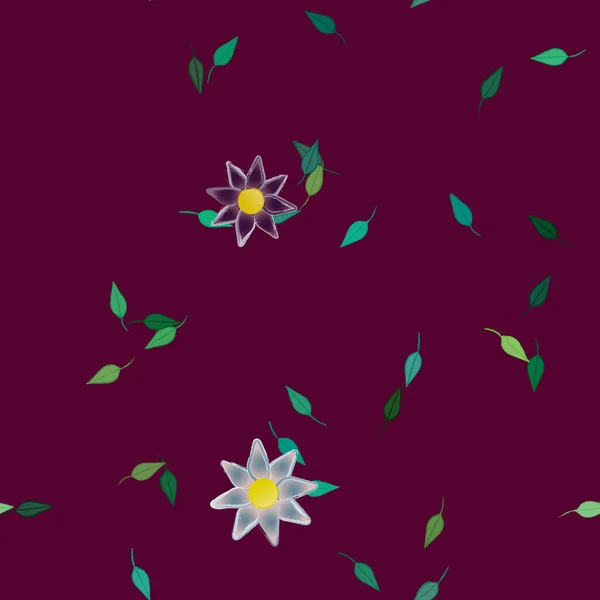 Fleurs Abstraites Avec Des Feuilles Vertes Motif Sans Couture Illustration — Image vectorielle